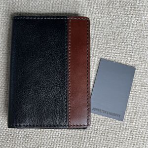 Johnston & Murphy NWT Gusset Card Case ID Wallet Black Brown Leather Slim Fold